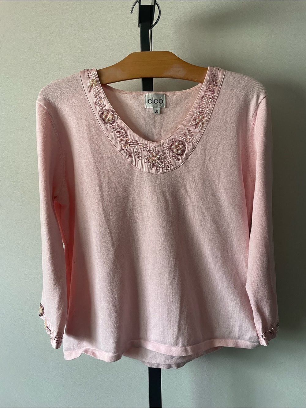 Y2K Vintage Coquette Cottagecore Grandma Cleo Pink Sequin Beaded Sweater Top